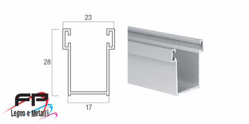 Guida in alluminio estruso A28 28 x 17 mm In barre da 6,8 ml